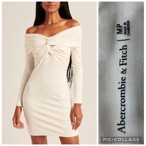 Abercrombie & Fitch shoulder off Elegant Cream Long Sleeve Dress size MP